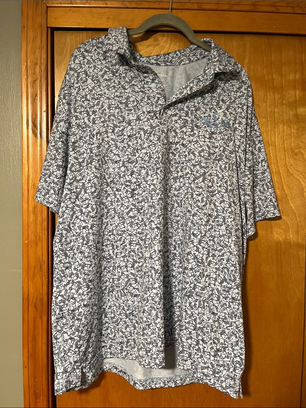 Under Armour Light Blue and Navy Golf Polo Golf cart pattern XL